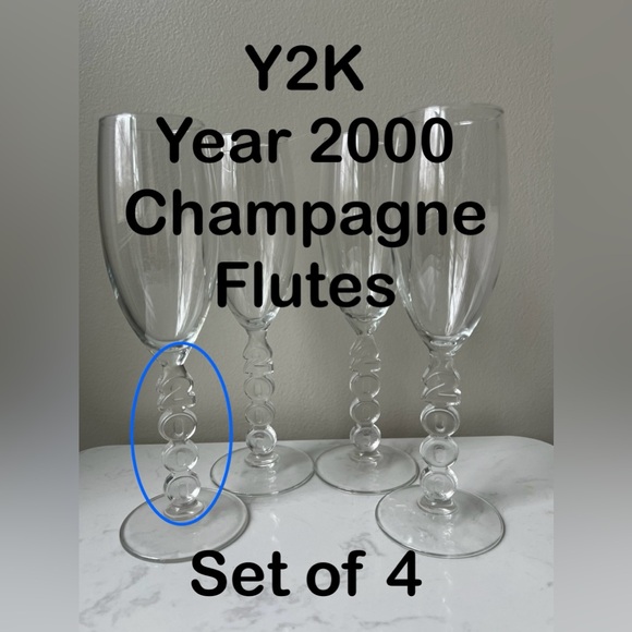 Set 4 - Y2K Year 2000 Champagne Flute Wine Glass Festive Party 25 Birthday NYE - Picture 1 of 17